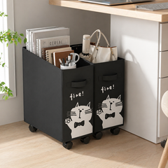 2-Pack Slim Rolling Storage Bins for Narrow Spaces, Cat Print