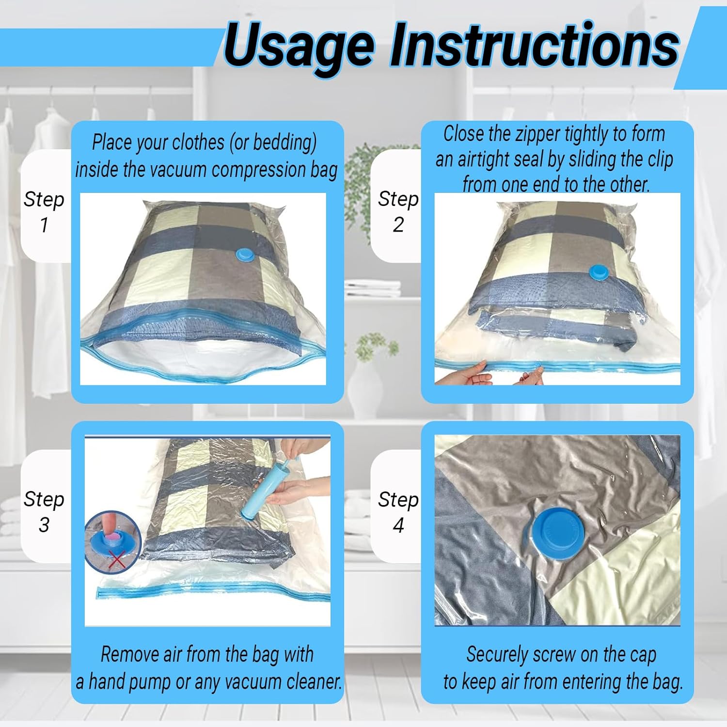 8-Piece Vacuum Storage Bag Set with Hand Pump, 40 x 60 cm