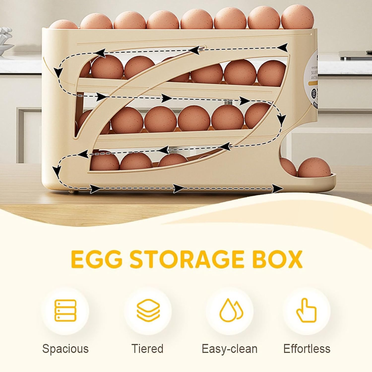 4-Layer Rolling Egg Holder, 30-Egg Fridge Organizer