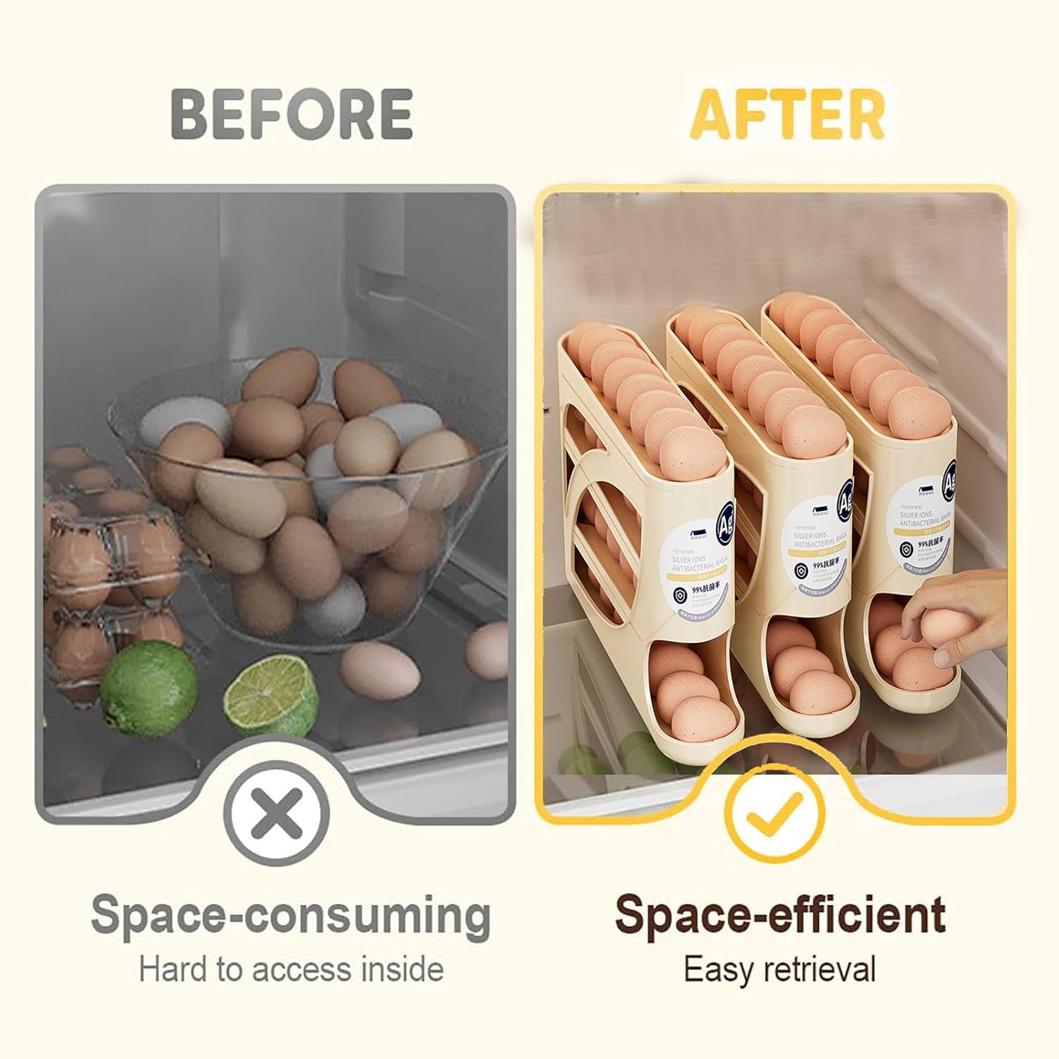 4-Layer Rolling Egg Holder, 30-Egg Fridge Organizer