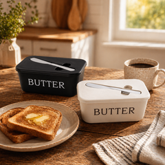 Butter Dish with Lid & Spreader Set – Built-In Knife Slot, Easy to Clean, Dishwasher Safe