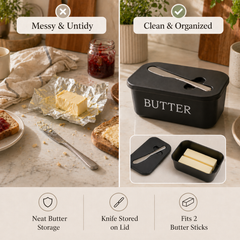Butter Dish with Lid & Spreader Set – Built-In Knife Slot, Easy to Clean, Dishwasher Safe