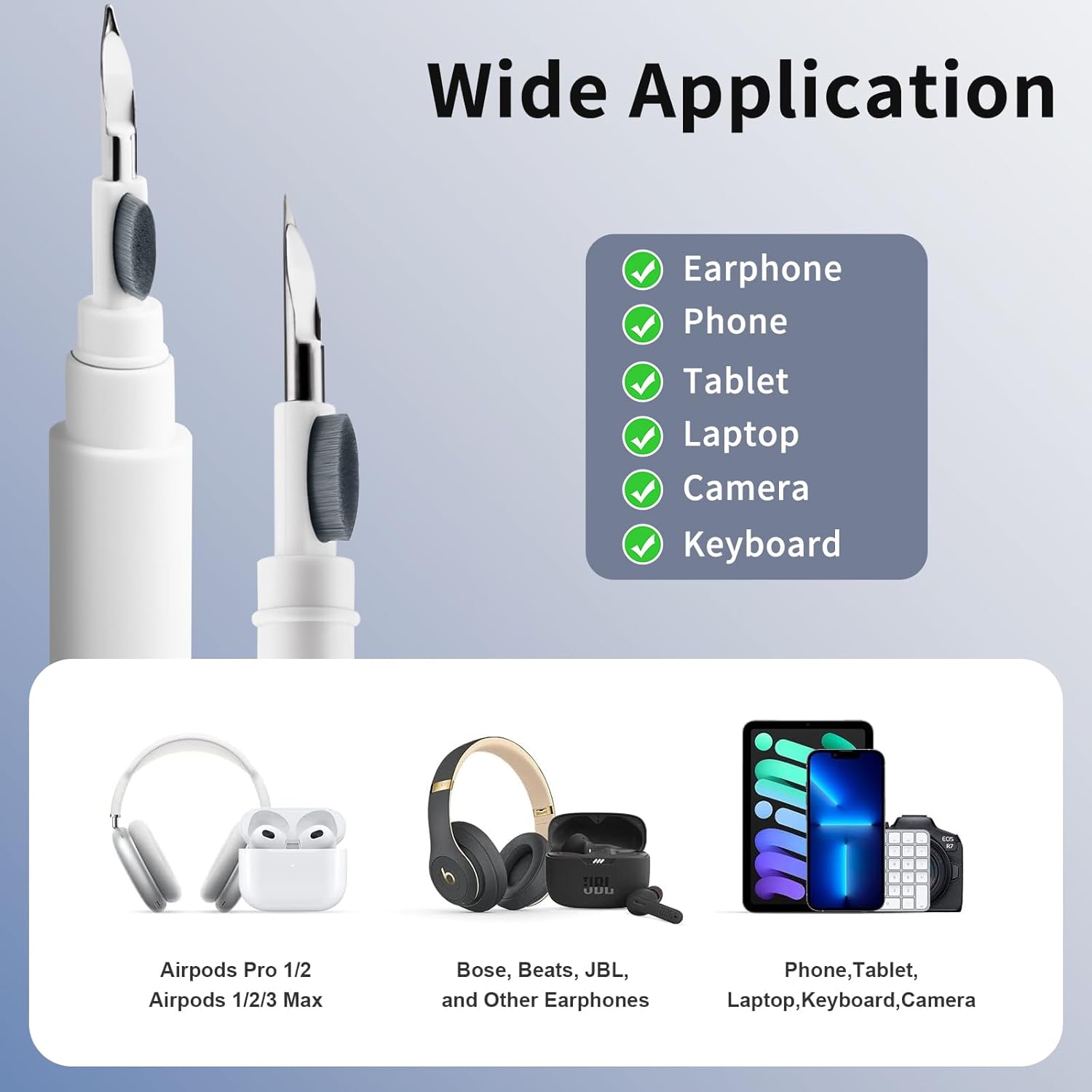 3-in-1 Earbud Cleaning Pen with Soft Brush for Wireless Earbuds, Charging Cases & Keyboards