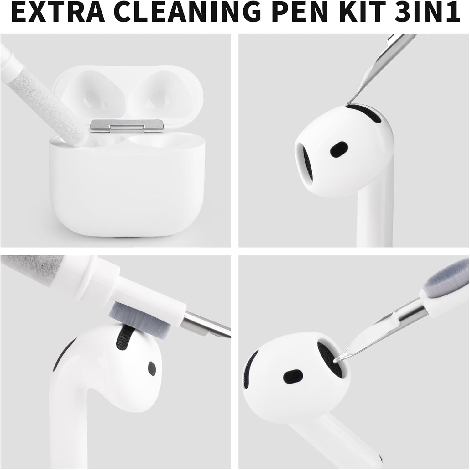 3-in-1 Earbud Cleaning Pen with Soft Brush for Wireless Earbuds, Charging Cases & Keyboards