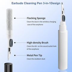 3-in-1 Earbud Cleaning Pen with Soft Brush for Wireless Earbuds, Charging Cases & Keyboards