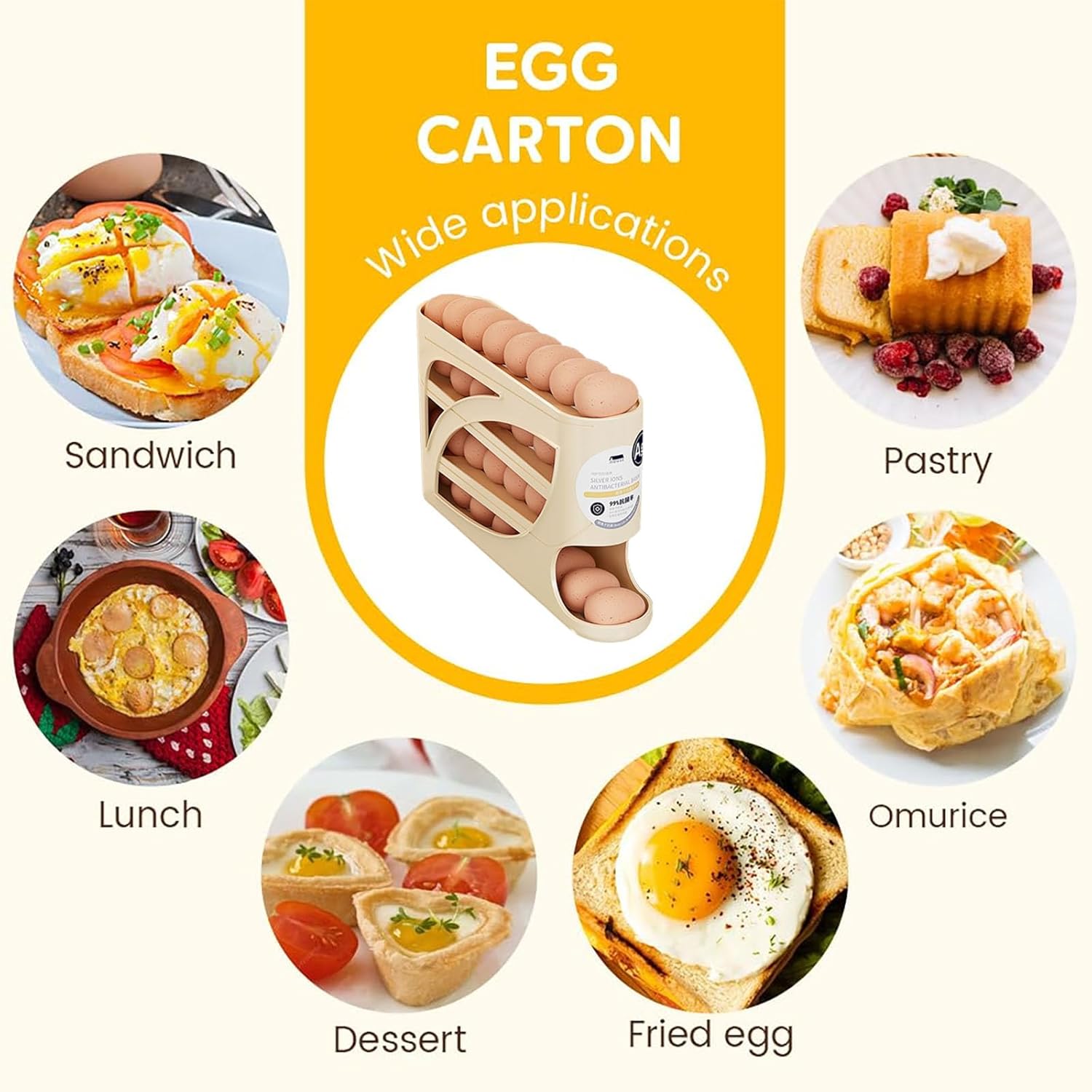 4-Layer Rolling Egg Holder, 30-Egg Fridge Organizer