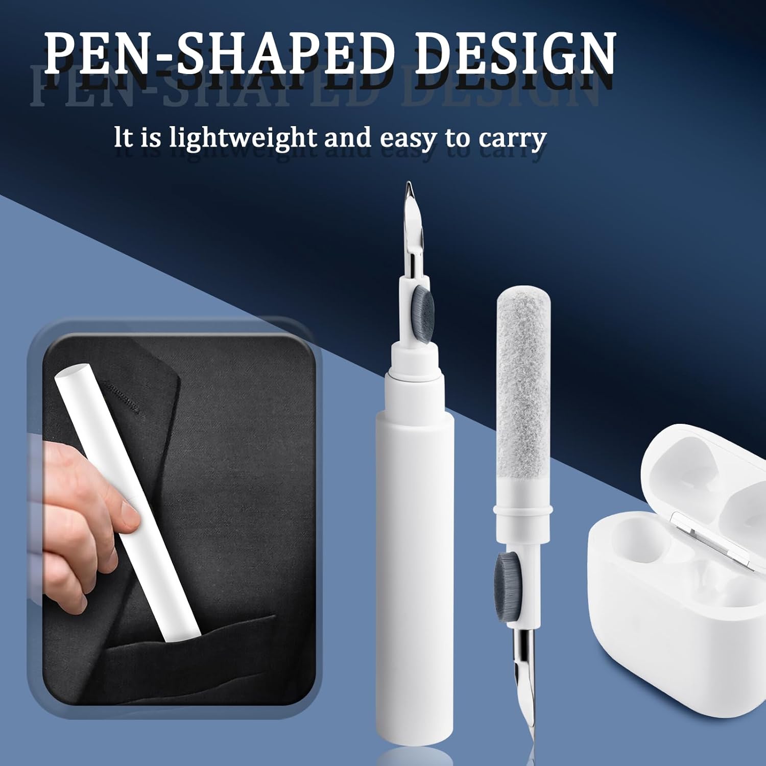 3-in-1 Earbud Cleaning Pen with Soft Brush for Wireless Earbuds, Charging Cases & Keyboards