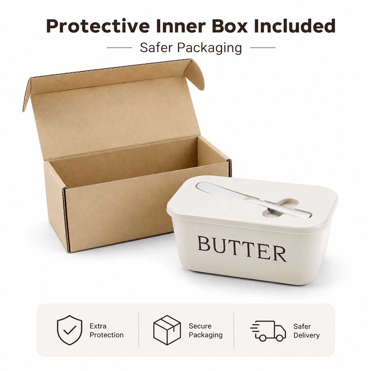 Butter Dish with Lid & Spreader Set – Built-In Knife Slot, Easy to Clean, Dishwasher Safe