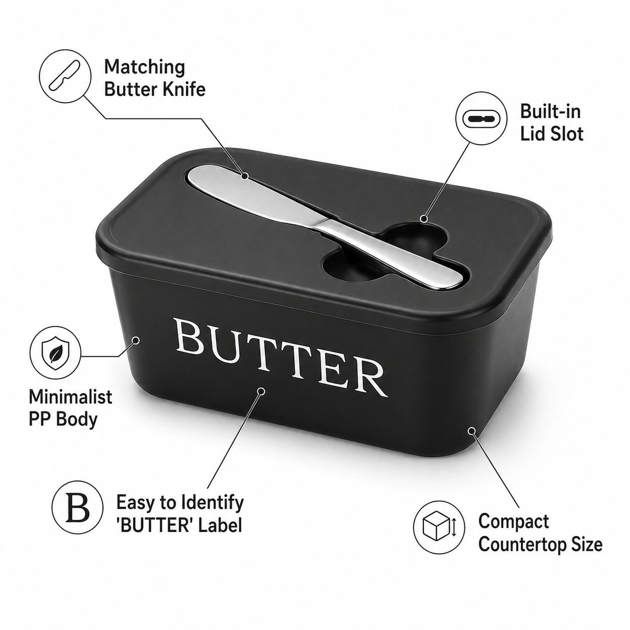 Butter Dish with Lid & Spreader Set – Built-In Knife Slot, Easy to Clean, Dishwasher Safe