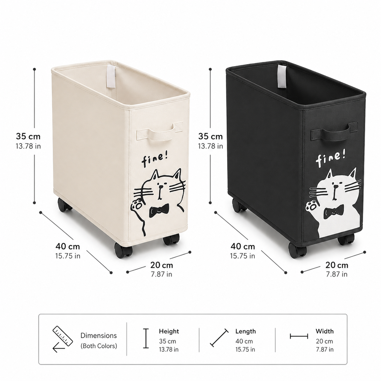 2-Pack Slim Rolling Storage Bins for Narrow Spaces, Cat Print